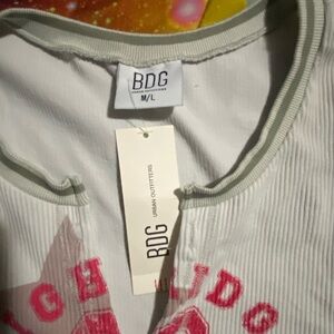 BDG White and Pink Graphic Ribbed Top